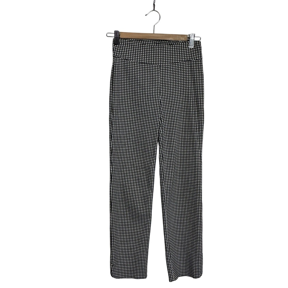 Joseph Ribkoff Size 2 Black White Gingham Stretch Cropped Pull On Pants Preppy